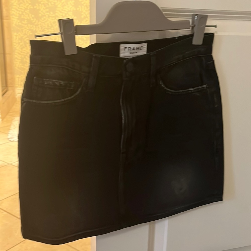 Frame black denim skirt, worn one time